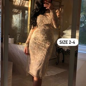 Rose golden knee dress with long sleeve!! Sooo elegant, classy and pretty!!